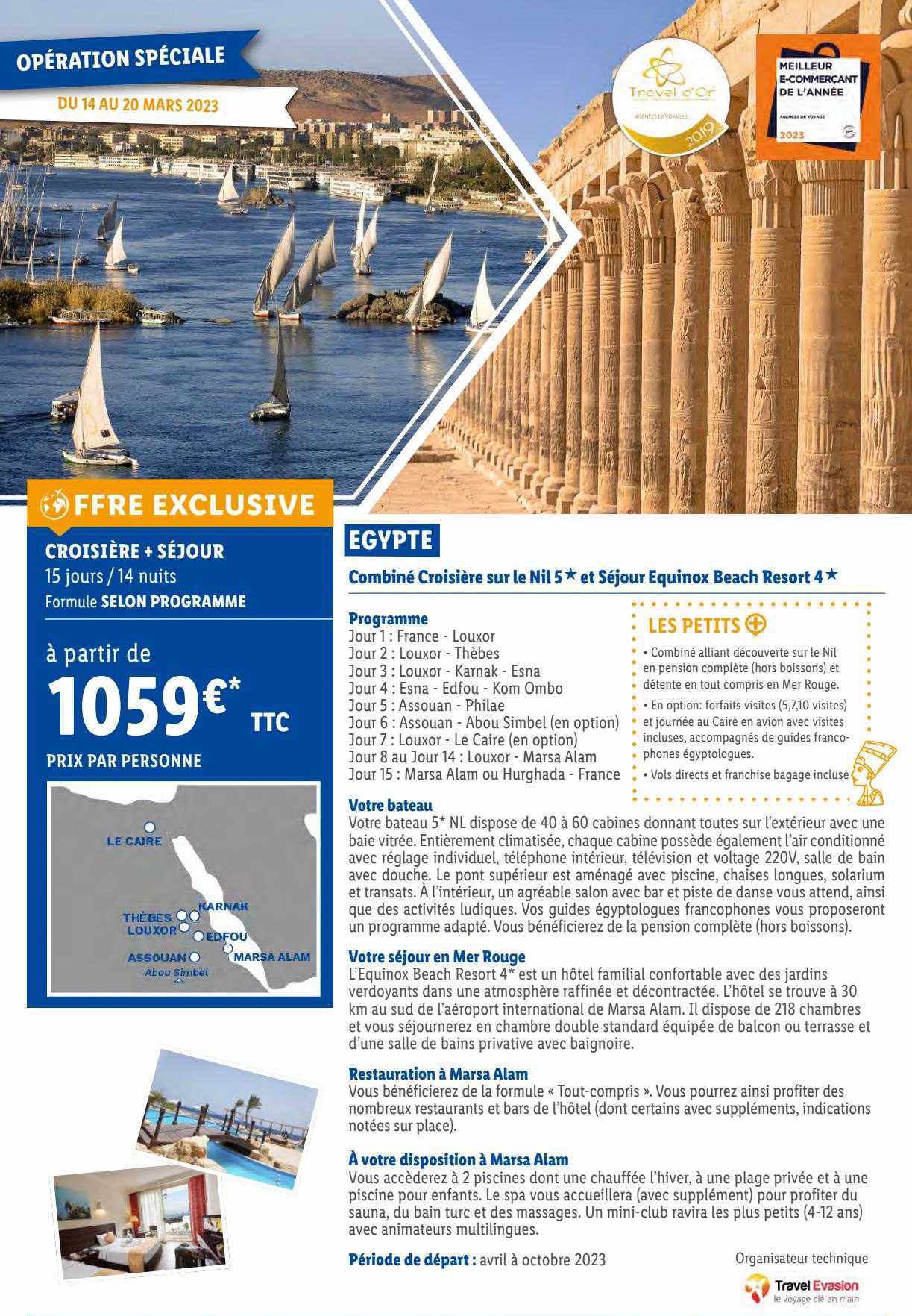 egypte : combiné croisière sur le nil 5* et séjour équinox beach resort 4*