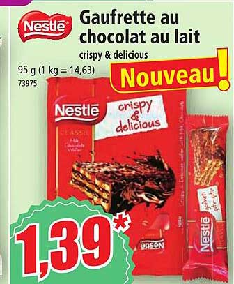gaufrette au chocolat au lait crispy & délicious nestlé