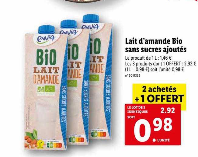 lait d'amande bio sans sucres ajoutés envia
