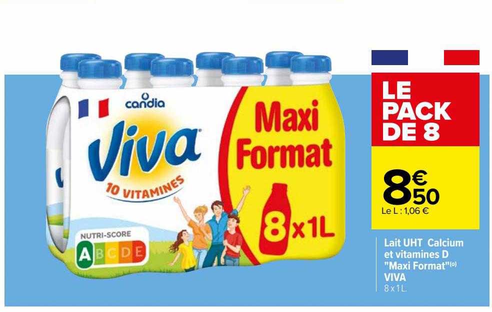 lait uht calcium et vitamines d "maxi format" viva