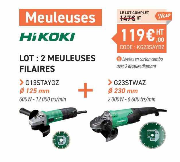 lot : 2 meuleuses filaires hikoki