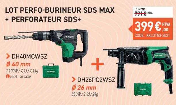 lot perfo-burineur sds max + perforateur sds+ hikoki