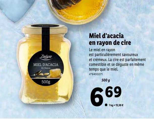 miel d'acacia en rayon de cire deluxe