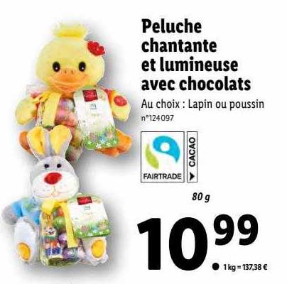 peluche chantante et lumineuse avec chocolats favorina