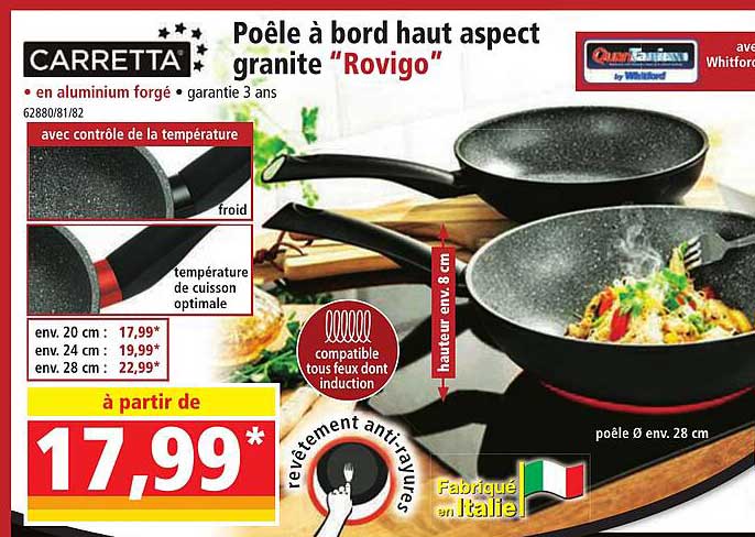 poêle à bord haut aspect granite "rovigo" carretta