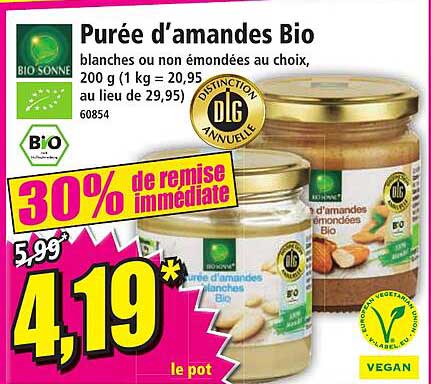 purée d'amandes bio bio sonne