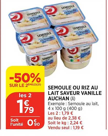 Semoule Ou Riz Au Lait Saveur Vanille Auchan