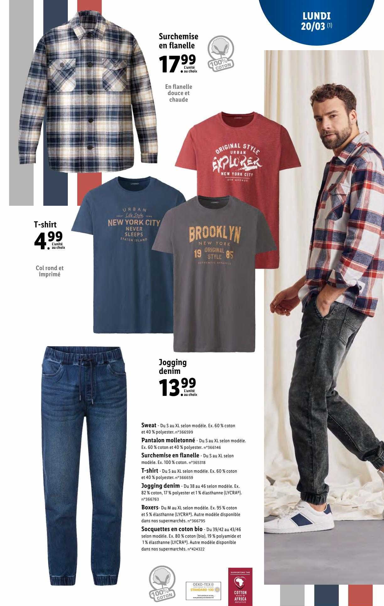 surchemise en flanelle, t-shirt, jogging dénim