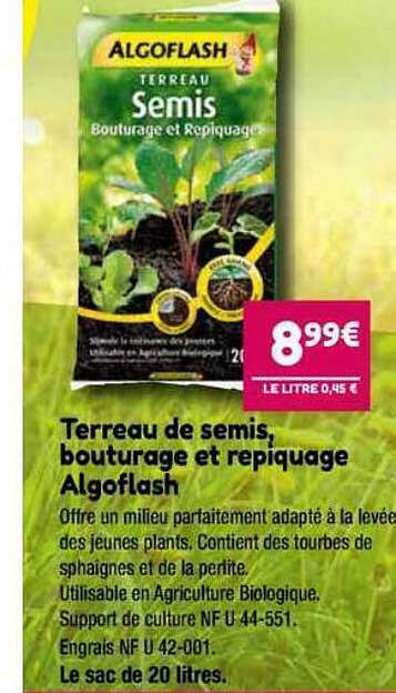 terreau de semis, bouturage et repiquage algoflash