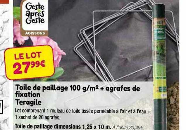 toile de paillage 100 g-m² + agrafes de fixation teragile