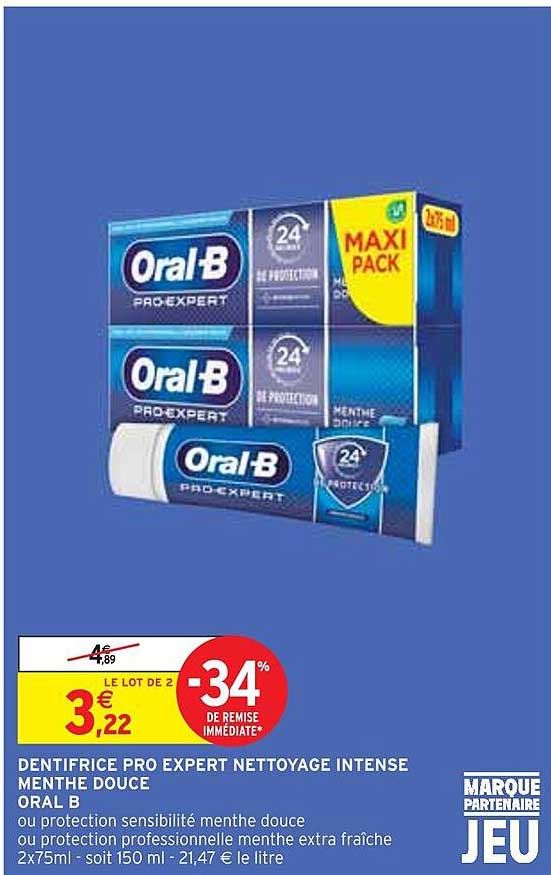 dentifrice pro expert nettoyage intense menthe douce oral b