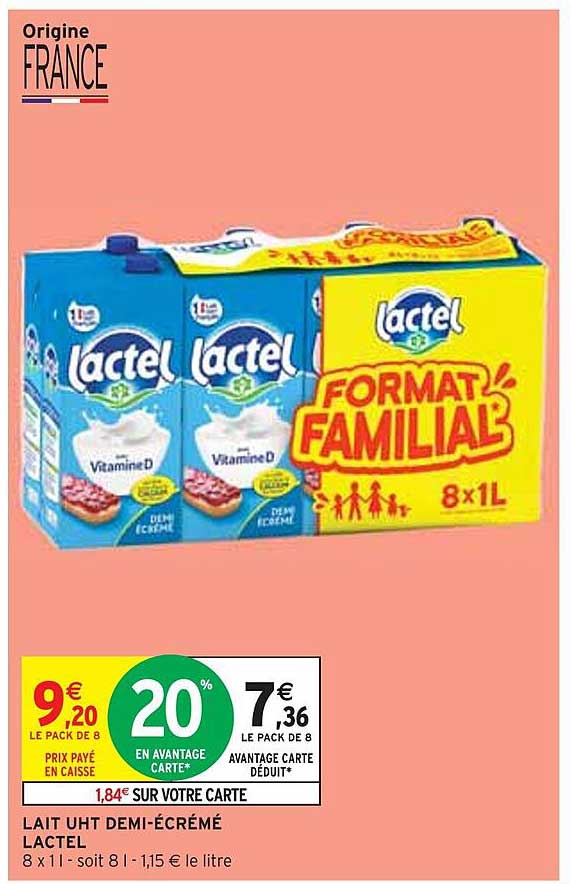 lait uht demi-écrémé lactel