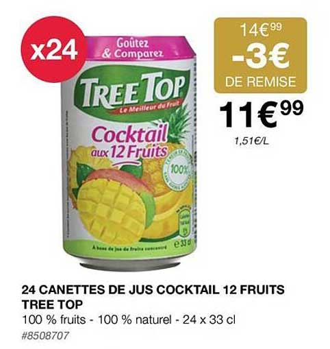 24 canettes de jus cocktail 12 fruits tree top