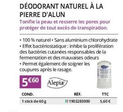 alepia déodorant naturel à la pierre d'alun