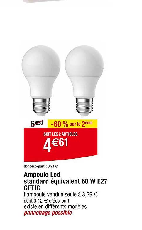 ampoule led standard équivalent 60 w e27 getic