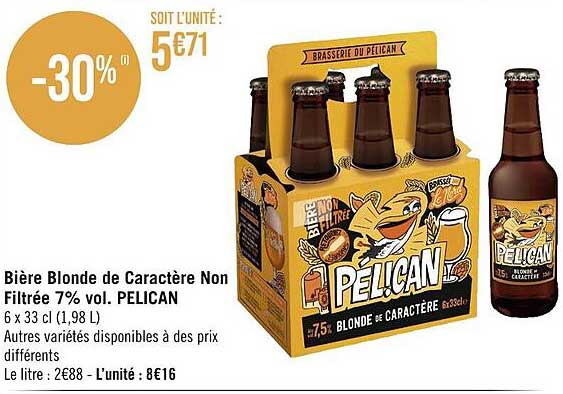 bière blonde de caractère non filtrée 7% vol. pelican