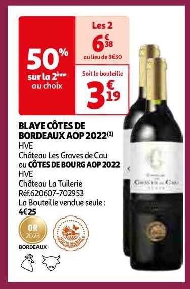 blaye côtes de bordeaux aop 2022 hve château les graves de cau ou côtes de bourg aop 2022 hve château la tuilerie