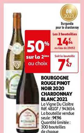 bourgogne rouge pinto noir 2020 chardonnay blanc 2021 la gine du cloître