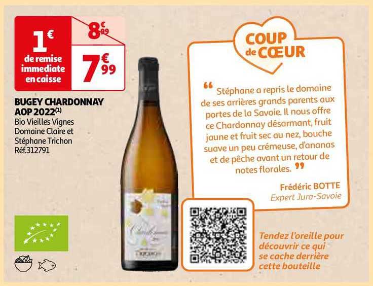 bugey chardonnay aop 2022 bio vieilles vignes domaine claire et stéphane trichon