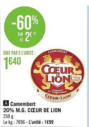 camembert 20% m.g. cœur de loin