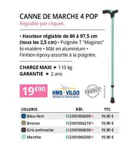 canne de marche 4 pop hms - vilgo
