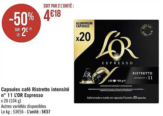 capsules café ristretto intensité n° 11 l'or espresso