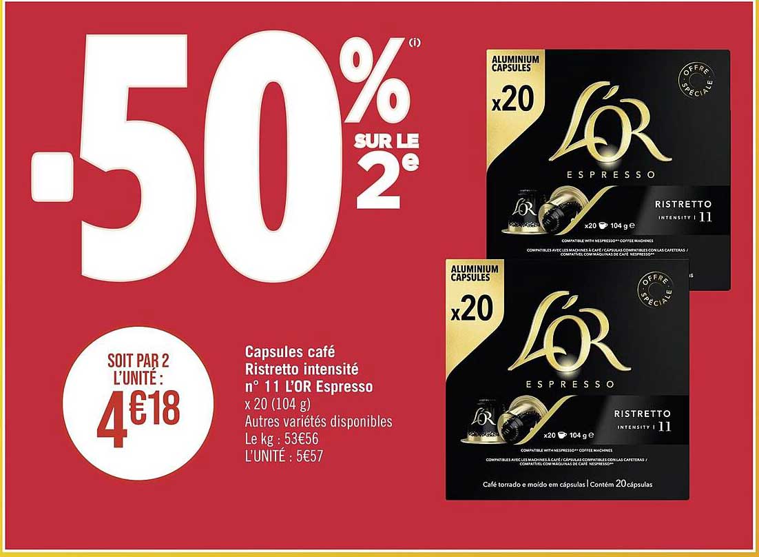 capsules café ristretto intensité n° 11 l'or espresso