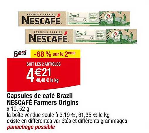 capsules de café brazil nescafé farmers origins