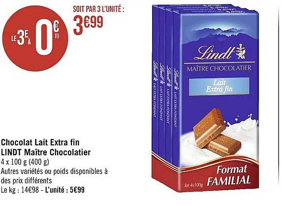 chocolat lait extra fin lindt maître chocolatier