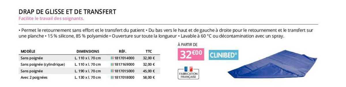 clinibed drap de glisse de transfert
