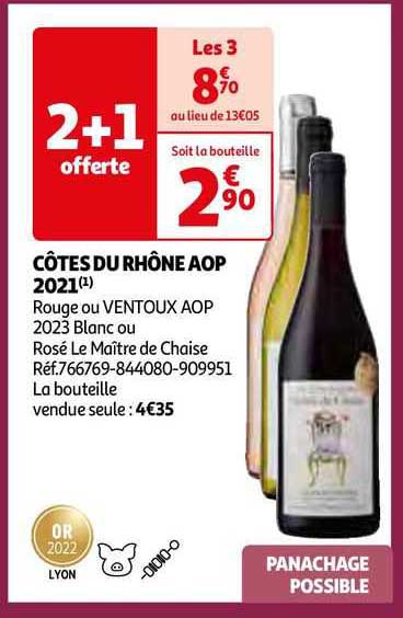 côtes du rhône aop 2021 rouge ou ventoux aop 2023 blanc ou rosé le maître de chaise