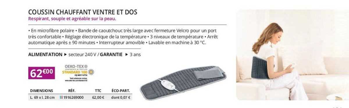 coussin chauffant ventre et dos oeko-tex