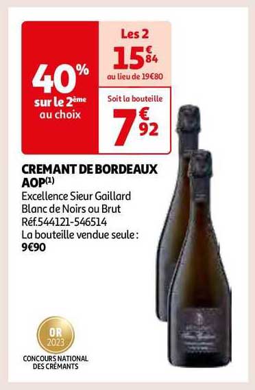 crémant de bordeaux aop excellence sieur gaillard blanc de noirs ou brut