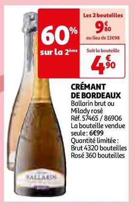 crémant de bordeaux ballarin brut ou milady rosé
