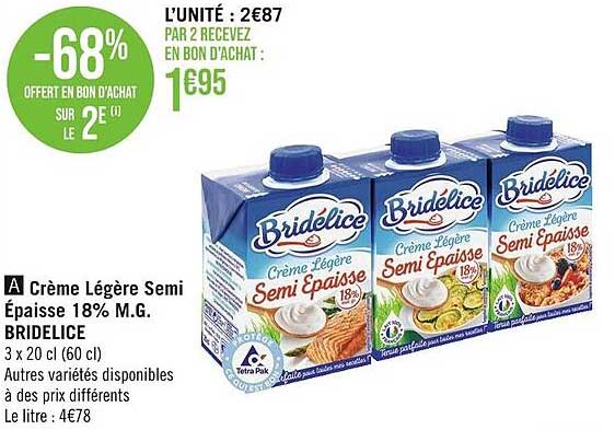 crème légère semi épaisse 18% m.g. bridelice