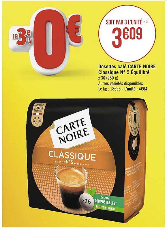 dosettes café carte noire classique n° 5 équilibré