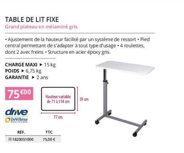 drive devilbiss tablet de lit fixe