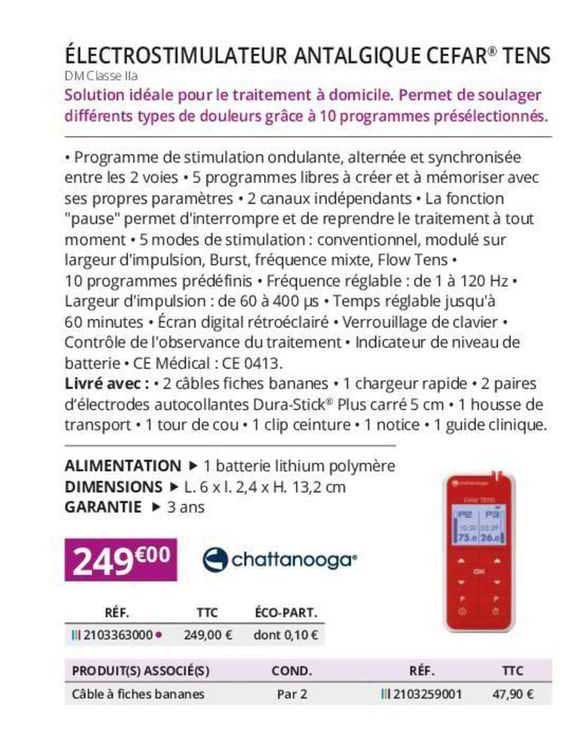 électrostimulateur Antalgique Cefar Tens