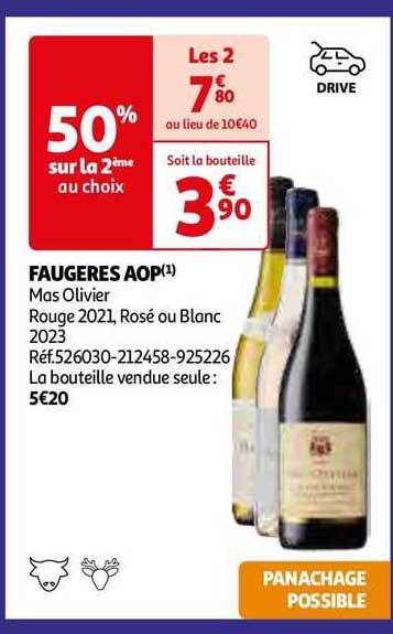 faugères aop mas olivier rouge 2021, rosé ou blanc 2023