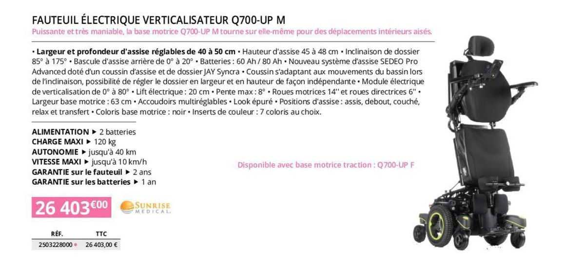 Fauteuil électrique Verticalisateur Q700-up M Sunrise Medical
