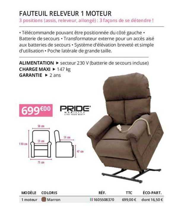 fauteuil releveur 1 moteur pride