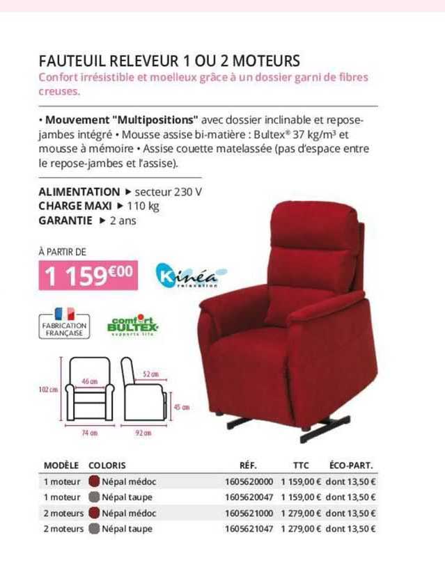 fauteuil releveur 1 ou 2 moteur charge maxi 110 kg