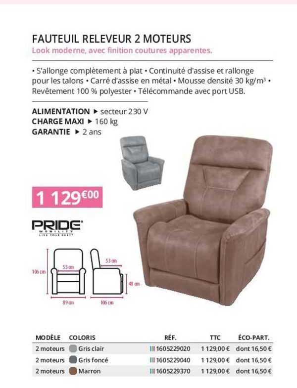 fauteuil releveur 2 moteurs pride