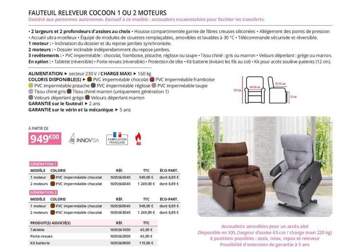 fauteuil releveur cocoon 1 ou 2 moteurs innov'sa