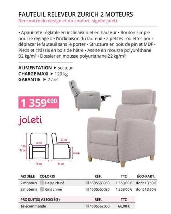 fauteuil releveur zurich 2 moteurs joleti