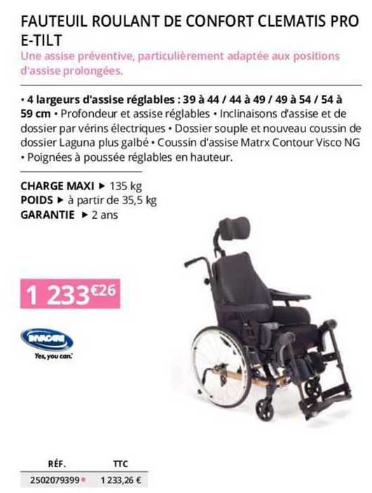 fauteuil roulant de confort clematis pro e-tilt