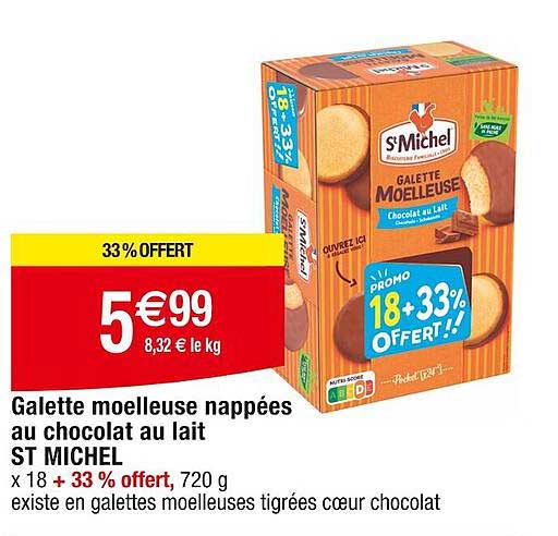 galette moelleuse nappées au chocolat au lait st michel