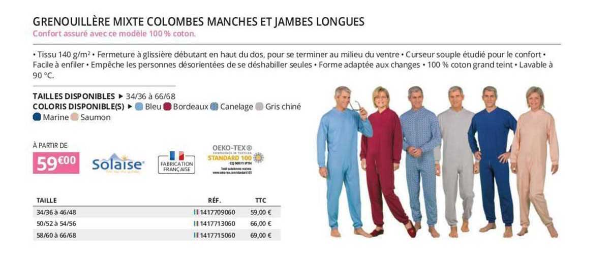 grenouillère mixte colombes manches et jambes longues solaise