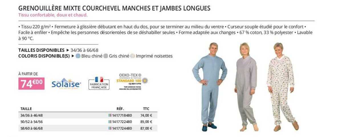 grenouillère mixte courchevel manches et jambes longues solaise