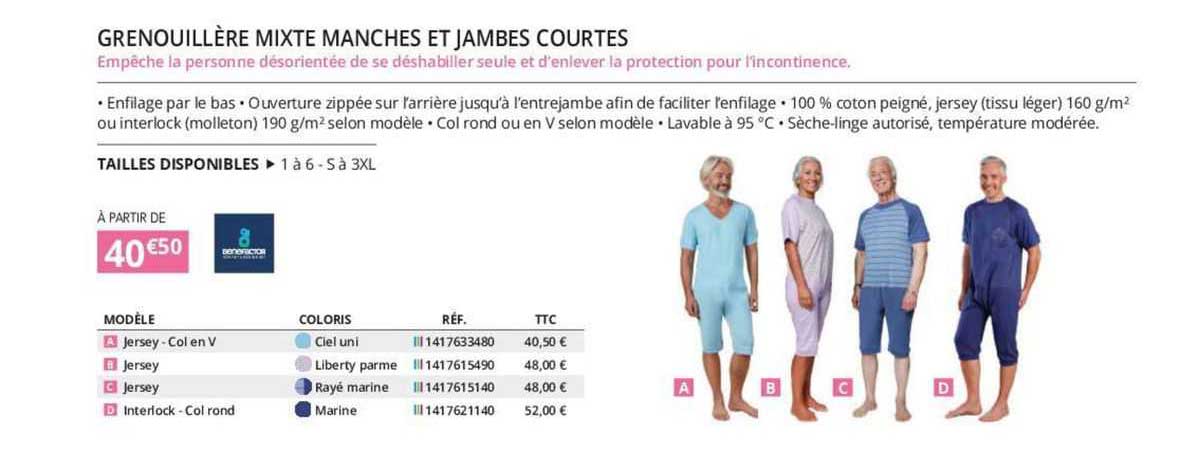 grenouillère mixte manches et jambes courtes